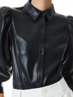 NADINE VEGAN LEATHER BUTTON DOWN