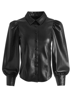 NADINE VEGAN LEATHER BUTTON DOWN