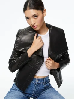 NITA LEATHER DRAPE FRONT JACKET
