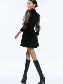 PAULETTE MOCK NECK PUFF SLEEVE MINI DRESS