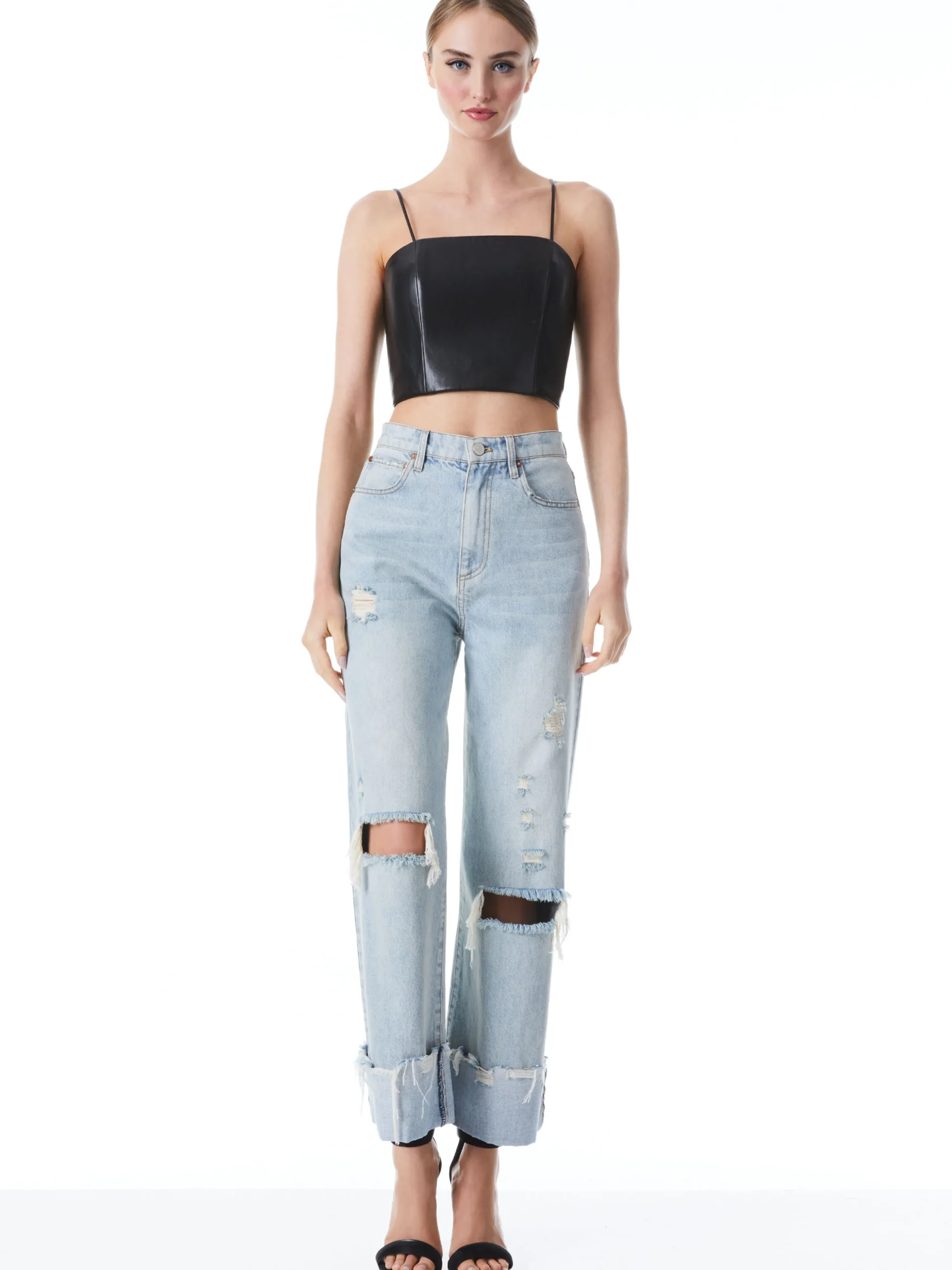PEARLE VEGAN LEATHER SPAGHETTI STRAP BUSTIER