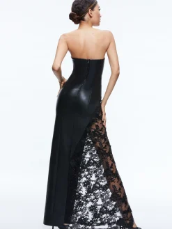 RETHA VEGAN LEATHER LACE MAXI DRESS