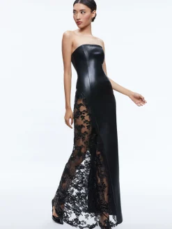 RETHA VEGAN LEATHER LACE MAXI DRESS