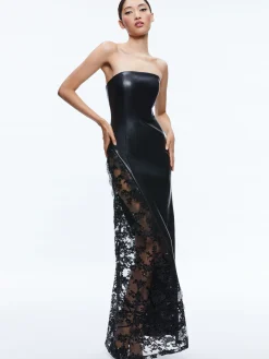 RETHA VEGAN LEATHER LACE MAXI DRESS