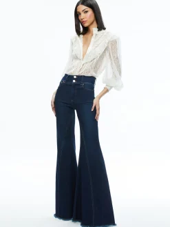 RHEBA MOCK NECK BUTTON FRONT LACE TOP