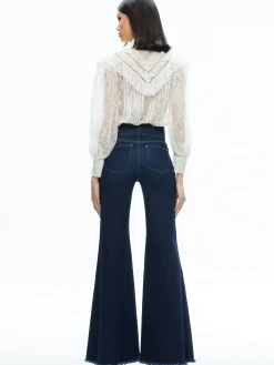 RHEBA MOCK NECK BUTTON FRONT LACE TOP