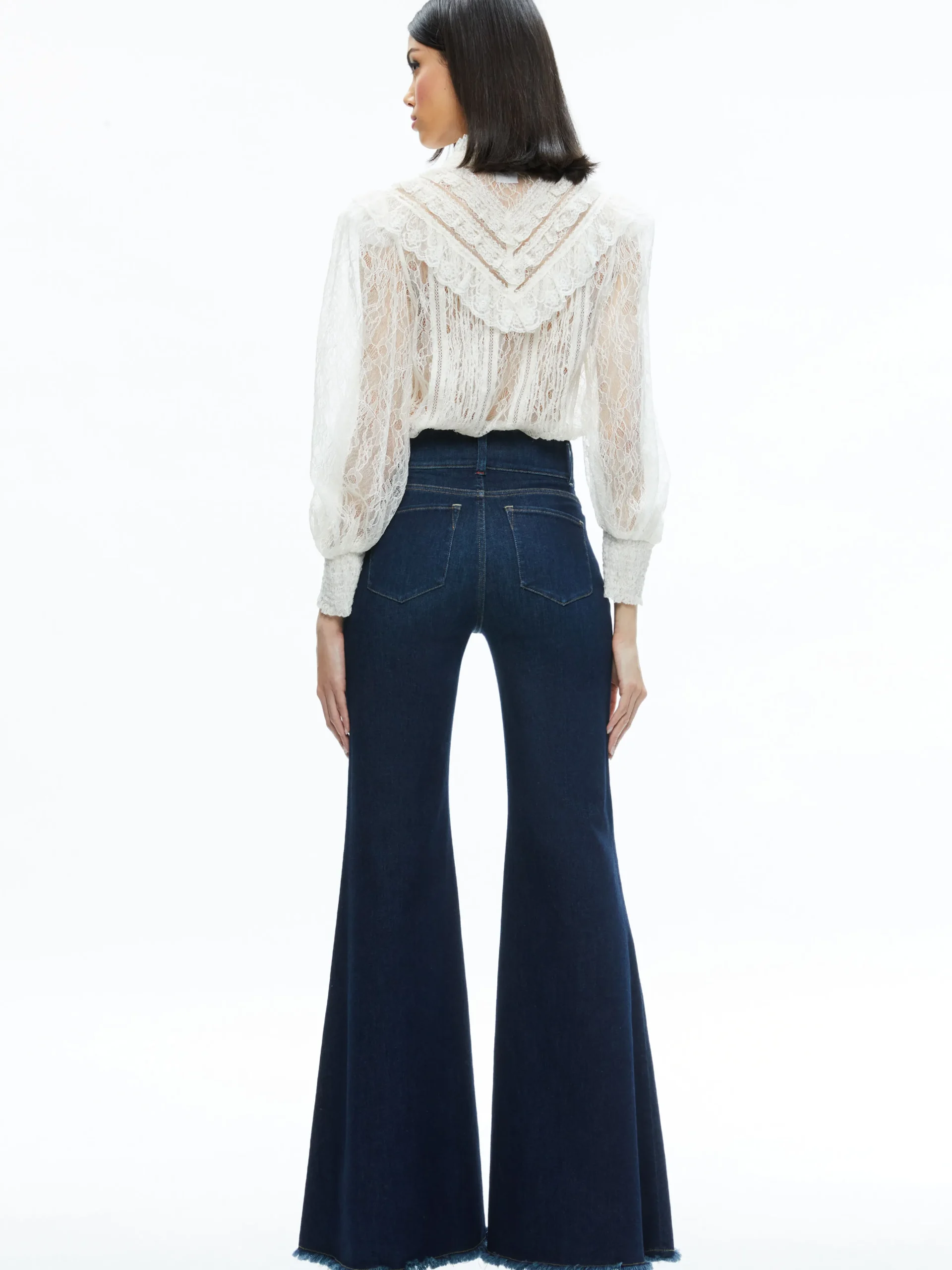 RHEBA MOCK NECK BUTTON FRONT LACE TOP