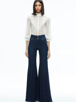 RHEBA MOCK NECK BUTTON FRONT LACE TOP