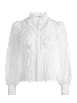 RHEBA MOCK NECK BUTTON FRONT LACE TOP