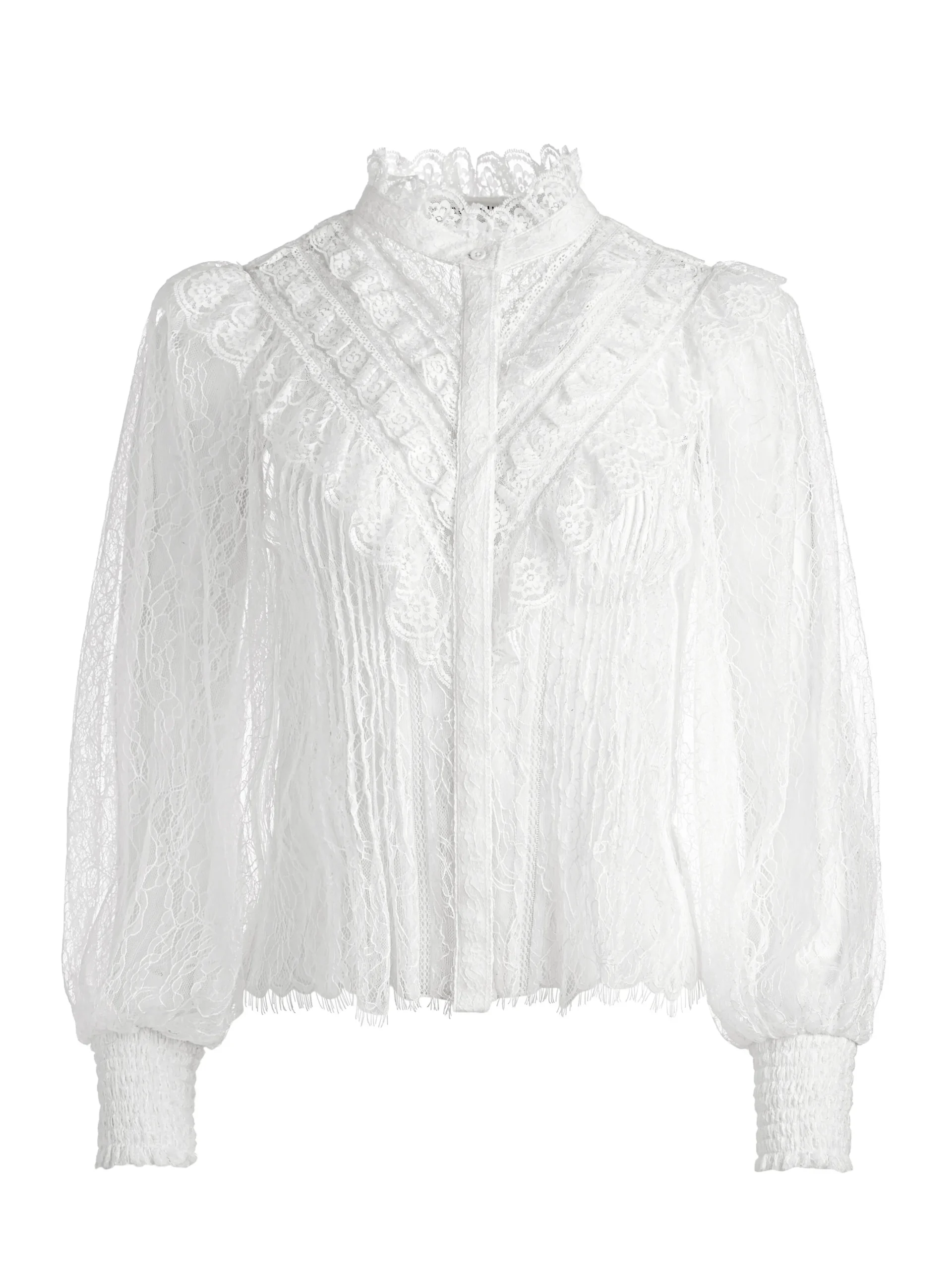 RHEBA MOCK NECK BUTTON FRONT LACE TOP