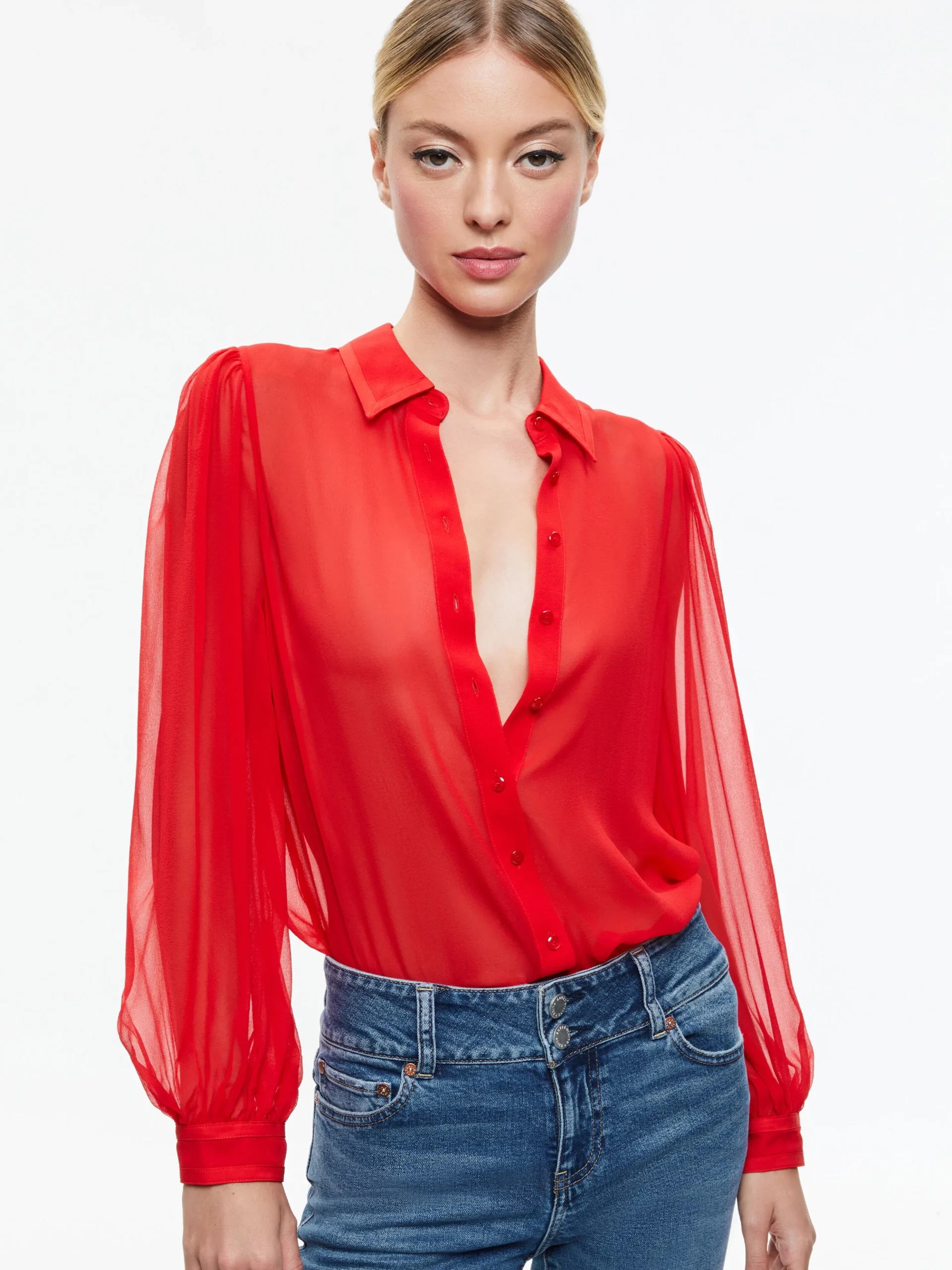 ROANNE BLOUSON SLEEVE BUTTON DOWN
