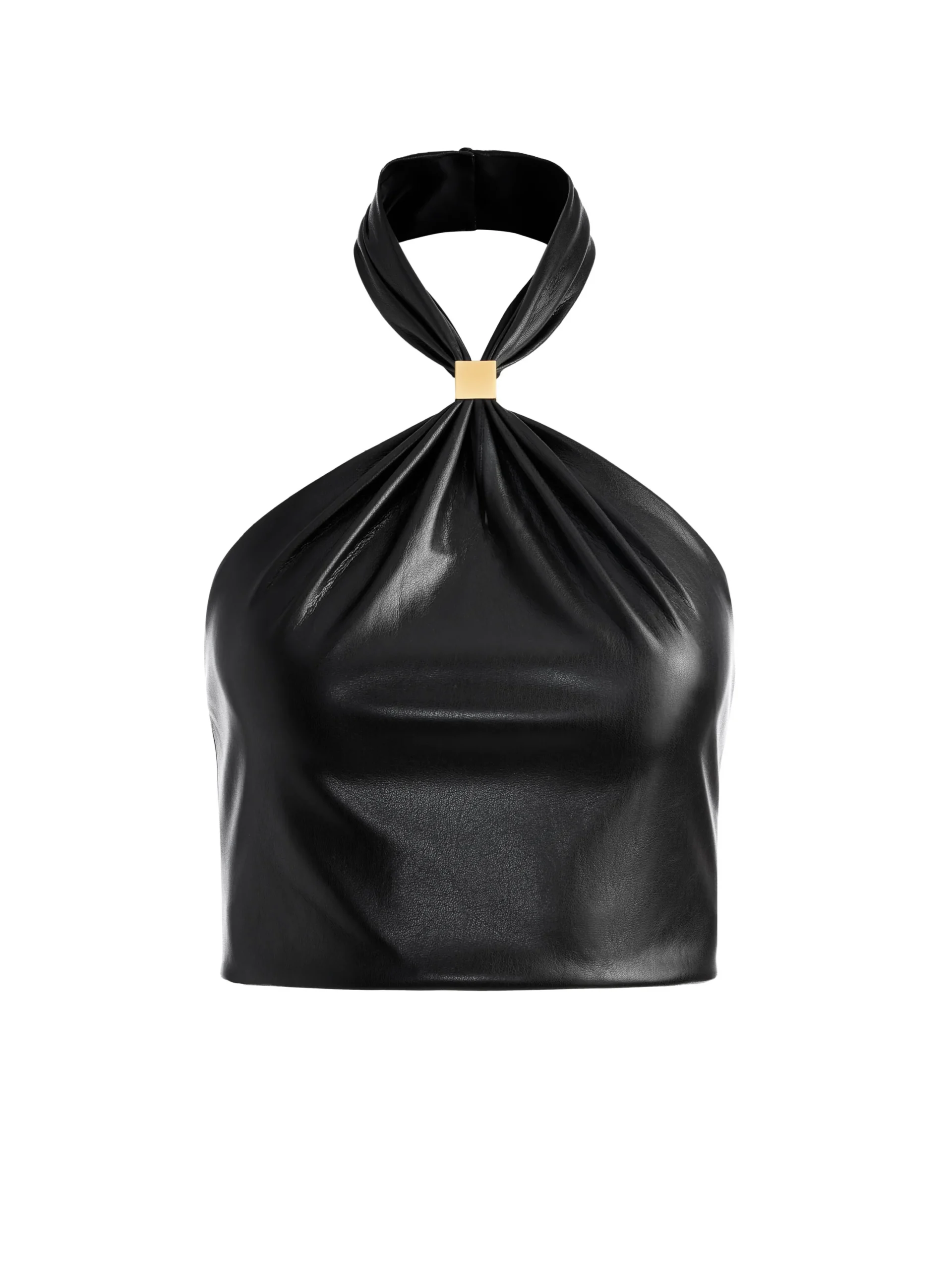 SADE VEGAN LEATHER HALTER NECK CROP TOP