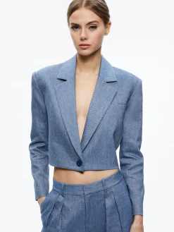 SHAN CROPPED CHAMBRAY BLAZER