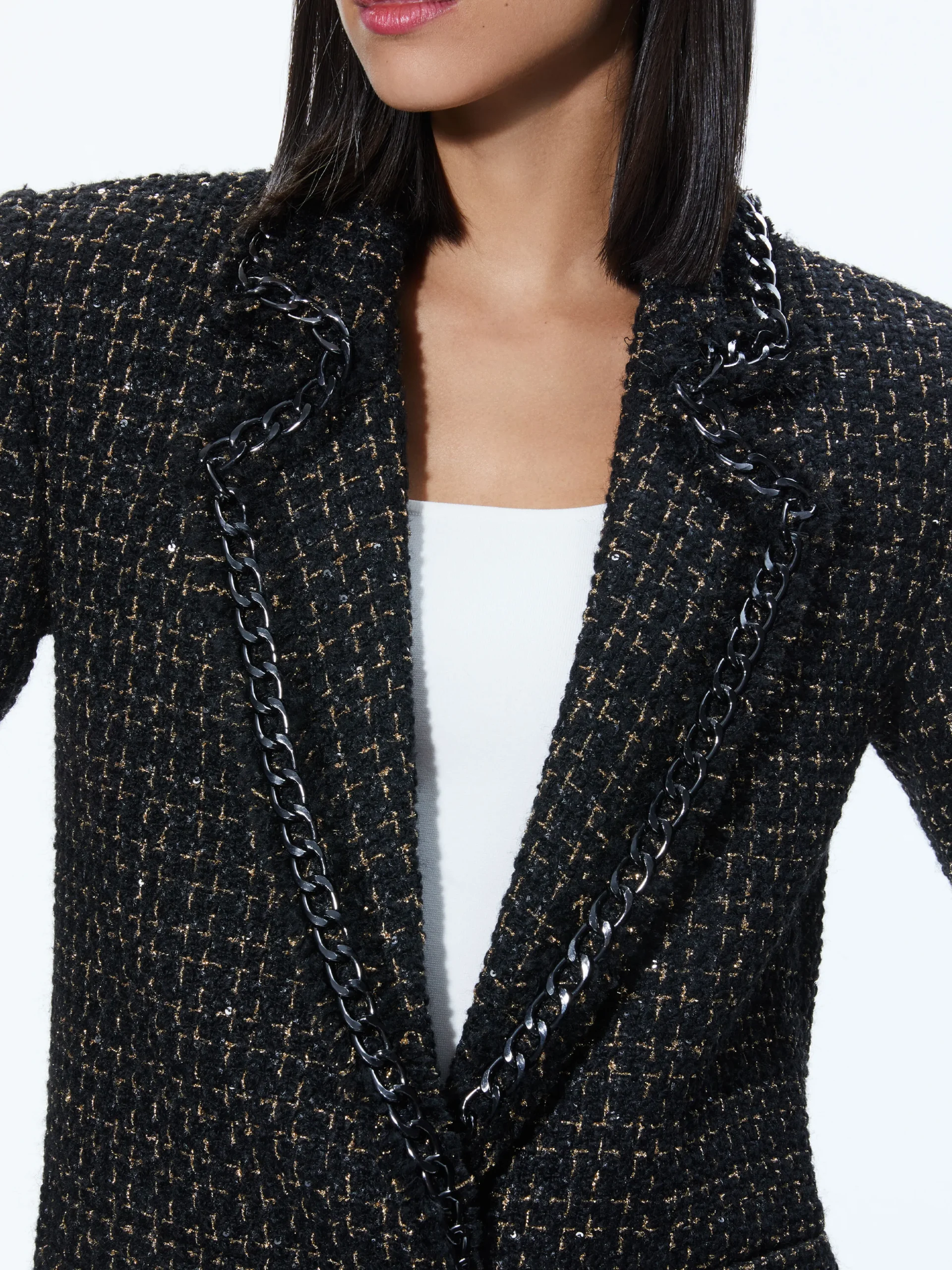 SHAN TWEED CHAIN TRIM BLAZER
