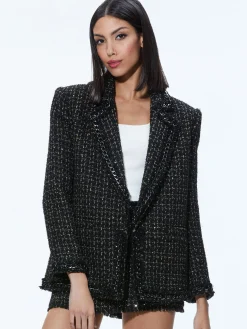 SHAN TWEED CHAIN TRIM BLAZER + JALEN CHAIN MINI SKIRT