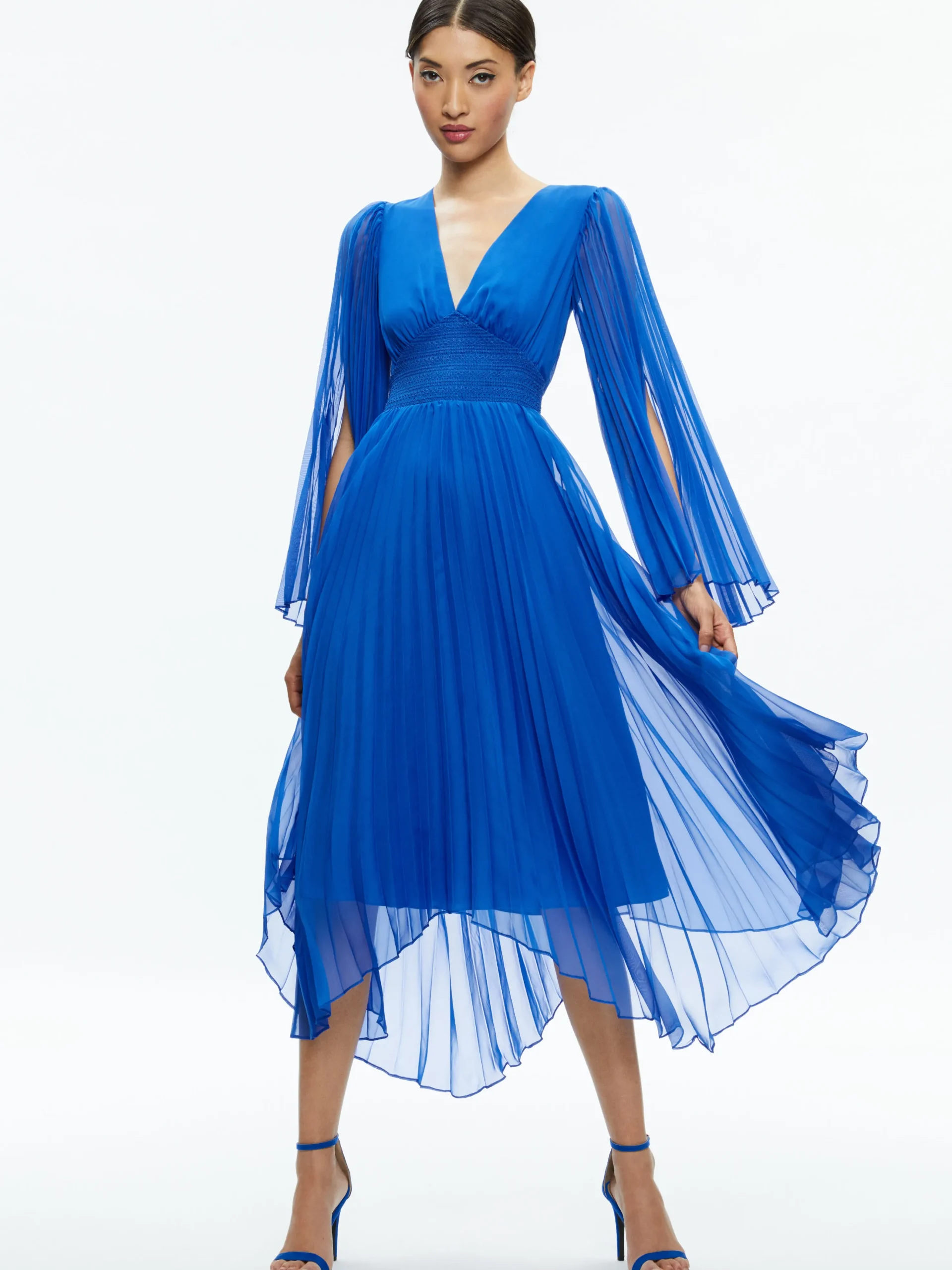 SION SUNBURST PLEATED MAXI DRESS