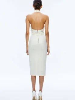 SUELLEN TWIST NECK HALTER MIDI DRESS