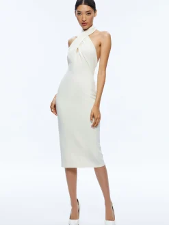 SUELLEN TWIST NECK HALTER MIDI DRESS