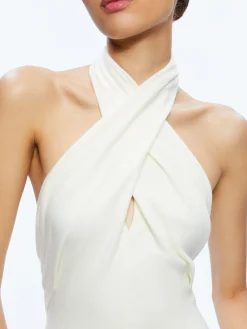 SUELLEN TWIST NECK HALTER MIDI DRESS