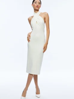 SUELLEN TWIST NECK HALTER MIDI DRESS
