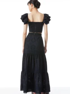 TAWNY EYELET SQUARE NECK RUFFLE CROP TOP