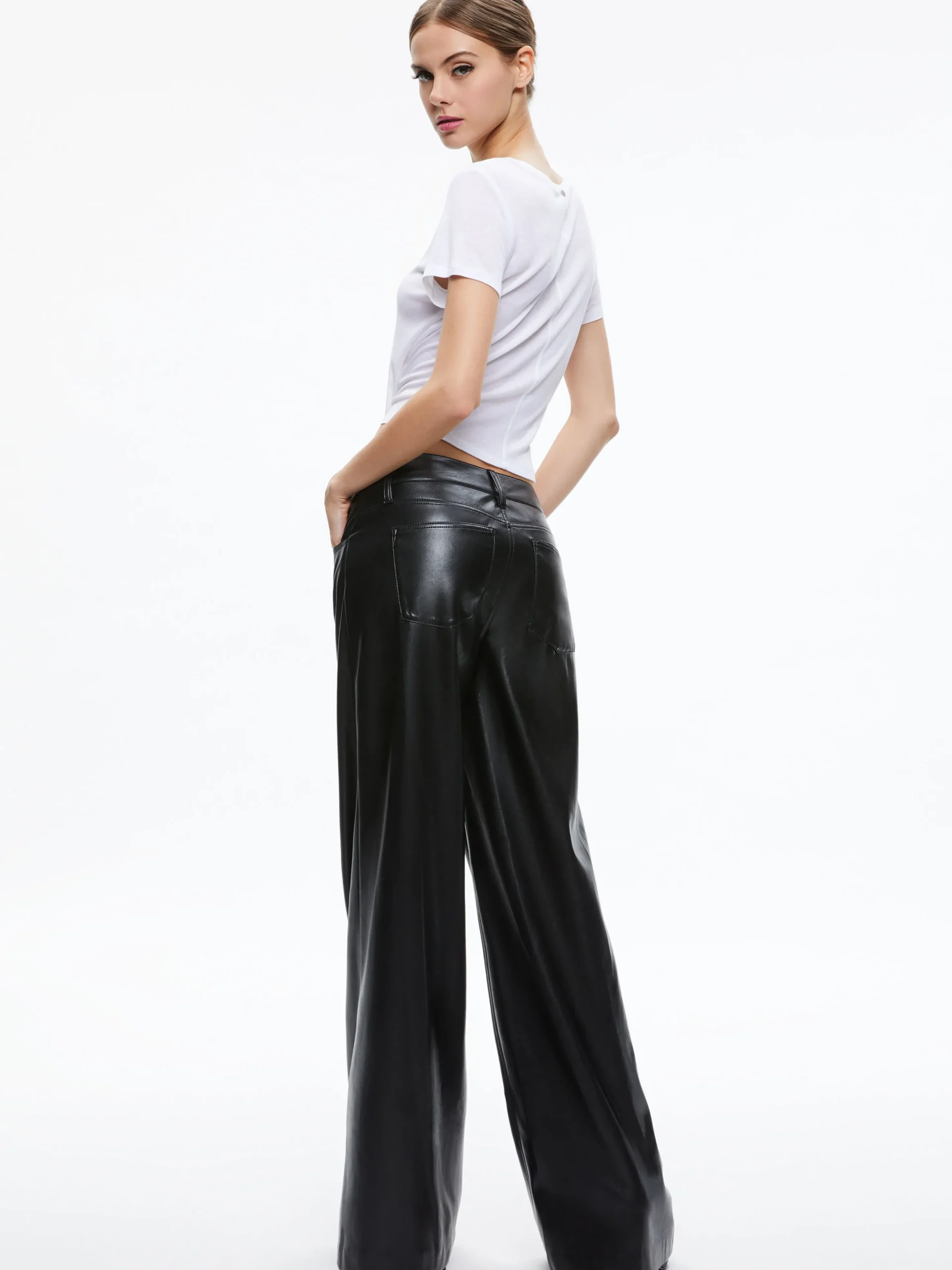 TRISH VEGAN LEATHER WIDE LEG PANT