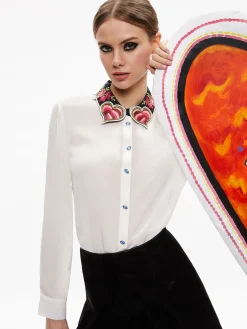 WILLA EMBROIDERED COLLAR PLACKET TOP