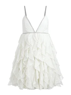 WILMARIE EMBELLISHED LACE RUFFLE MINI GOWN