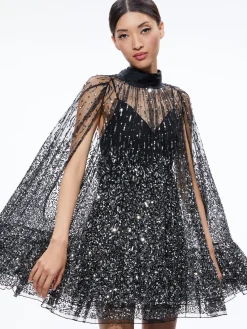 ZENON SEQUIN CAPE MINI DRESS