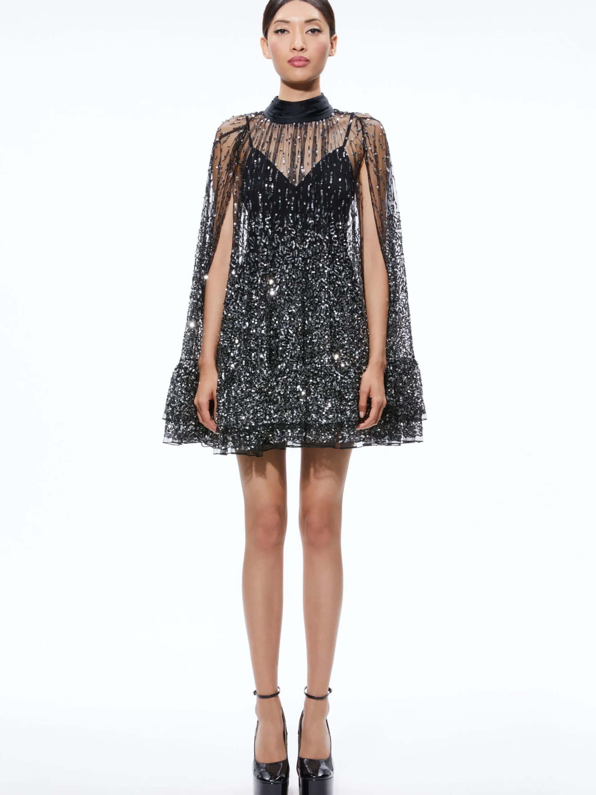 ZENON SEQUIN CAPE MINI DRESS